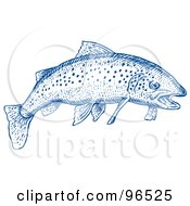 Royalty Free RF Clipart Illustration Of A Blue Etched Styled Trout Fish