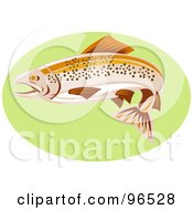 Royalty Free RF Clipart Illustration Of A Swimming Brown Trout Fish Over A Green Oval
