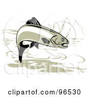 Royalty Free RF Clipart Illustration Of A Brown Cut Throat Trout Fish Jumping Out Of A River