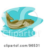 Poster, Art Print Of Green Trout Speeding Through Blue Water