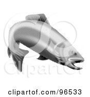 Poster, Art Print Of Halftone Grayscale Diving Trout Fish