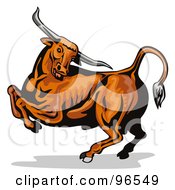 Muscular Brown Bull Jumping