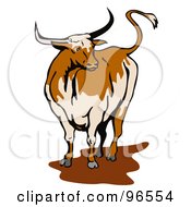 Poster, Art Print Of Texas Longhorn Bull Standing In A Mud Puddle