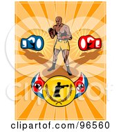 Poster, Art Print Of Boxer On A Champion Belt Over Orange