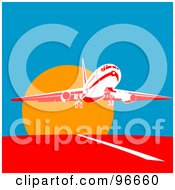 Poster, Art Print Of Commercial Airplane Departing For Flight At Sun Down