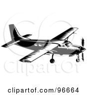 Poster, Art Print Of Black And White Small Airplane From The Side