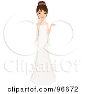 Poster, Art Print Of Beautiful Brunette Bride In Her Gown Presenting With One Hand