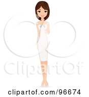 Poster, Art Print Of Pretty Brunette Woman In A Formal White Dress Presenting Her Engagement Ring