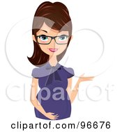 Poster, Art Print Of Brunette Pregnant Woman In A Purple Blouse And Glasses