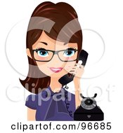 Royalty Free RF Clipart Illustration Of A Pretty Receptionist Wearing Glasses And Holding A Black Phone by Melisende Vector
