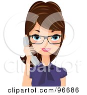Royalty Free RF Clipart Illustration Of A Pretty Brunette Receptionist Wearing Glasses And Holding A White Phone by Melisende Vector