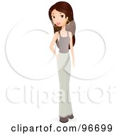 Poster, Art Print Of Beautiful Brunette Woman In A Brown Tank Top And Khaki Pants