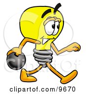 Light Bulb Mascot Cartoon Character Holding A Bowling Ball by Mascot Junction