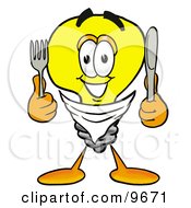 Poster, Art Print Of Light Bulb Mascot Cartoon Character Holding A Knife And Fork