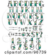Royalty Free RF Clipart Illustration Of A Digital Collage Of Green And Yellow Tattoo Styled Numbers Letters And Symbols