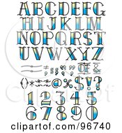 Royalty Free RF Clipart Illustration Of A Digital Collage Of Blue And Yellow Tattoo Styled Numbers Letters And Symbols