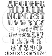 Royalty Free RF Clipart Illustration Of A Digital Collage Of Black And White Tattoo Styled Numbers Letters And Symbols