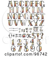 Poster, Art Print Of Digital Collage Of Orange And Yellow Tattoo Styled Numbers Letters And Symbols