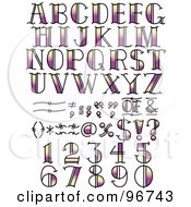 Royalty Free RF Clipart Illustration Of A Digital Collage Of Purple And Yellow Tattoo Styled Numbers Letters And Symbols