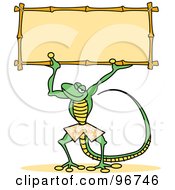 Royalty Free RF Clipart Illustration Of A Skinny Green Gecko Wearing Shorts And Holding Up A Sign