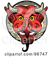 Royalty Free RF Clipart Illustration Of A Grinning Red Devil Face Tattoo Design by Andy Nortnik