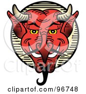 Squinting And Grinning Red Devil Face Tattoo Design