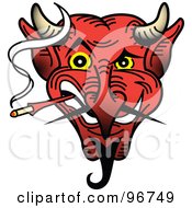 Poster, Art Print Of Red Devil Face Smoking A Cigarette Tattoo Design