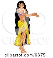 Poster, Art Print Of Hula Girl In A Yellow Skirt Waving Her Arms