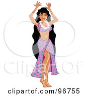 Hula Girl In A Pink And Blue Skirt Waving Her Arms