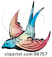 Royalty Free RF Clipart Illustration Of A Blue And Pink Tattoo Swallow Design