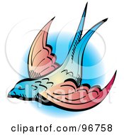 Poster, Art Print Of Blue Swallow With Pink Wings Tattoo Design