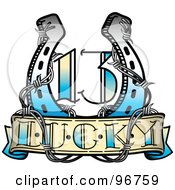 Royalty Free RF Clipart Illustration Of A Lucky 13 Horseshoe And Barbed Wire Tattoo Design