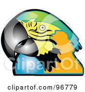 Royalty Free RF Clipart Illustration Of A Macaw Parrot With A Green Yellow Orange And Blue Face by Andy Nortnik