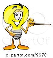 Clipart Picture Of A Light Bulb Mascot Cartoon Character Holding A Pointer Stick
