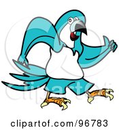 Royalty Free RF Clipart Illustration Of A Turquoise Parrot Walking And Swinging His Arms by Andy Nortnik