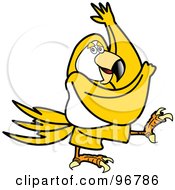 Poster, Art Print Of Yellow Parrot Walking Or Dancing And Swinging Its Wings