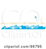 Poster, Art Print Of Beach Website Header Or Border With The Surf Washing Up Near A Lighthouse On A Beach And A Kite In The Sky