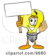 Poster, Art Print Of Light Bulb Mascot Cartoon Character Holding A Blank Sign