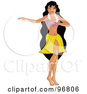 Royalty Free RF Clipart Illustration Of A Pretty Hula Girl Dancing In A Short Yellow Skirt
