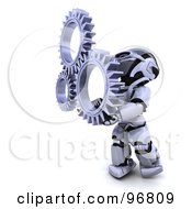 Poster, Art Print Of 3d Silver Robot Holding A Network Of Cogs