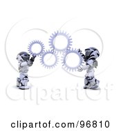 Poster, Art Print Of 3d Silver Robots Holding Up Cogs