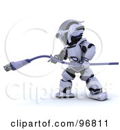 Poster, Art Print Of 3d Silver Robot Pulling On A Blue Cable