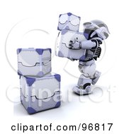 Poster, Art Print Of 3d Silver Robot 3d Silver Robot Stacking Metal Boxes