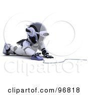 Poster, Art Print Of 3d Silver Robot Using A Computer Mouse On The Floor