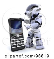 Poster, Art Print Of 3d Silver Robot Using A Giant Cell Phone