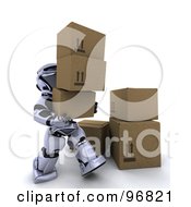 Poster, Art Print Of 3d Silver Robot Carrying Cardboard Boxes