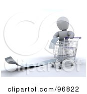 Poster, Art Print Of 3d White Character Reading A Long Shopping List And Pushing A Cart