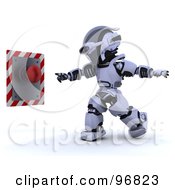 Royalty Free RF Clipart Illustration Of A 3d Silver Robot Reaching To Push A Red Button