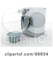 Poster, Art Print Of Empty Laundry Basket In Front Of An Open Front Loader Washing Machine