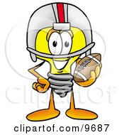 Poster, Art Print Of Light Bulb Mascot Cartoon Character In A Helmet Holding A Football